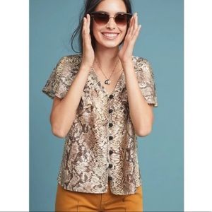 Anthropologie Eva Franco Willow Snake Print Flutter Sleeve Lace Top
